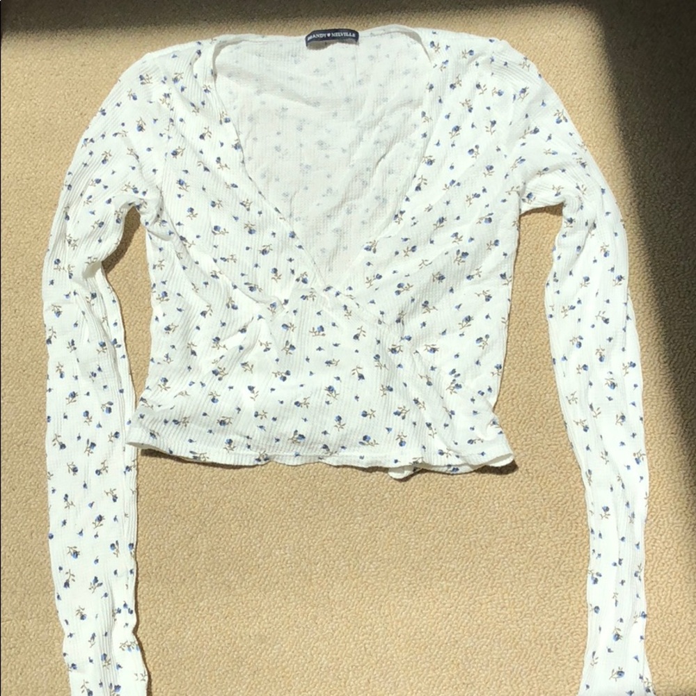 Cropped floral long sleeve wrap top